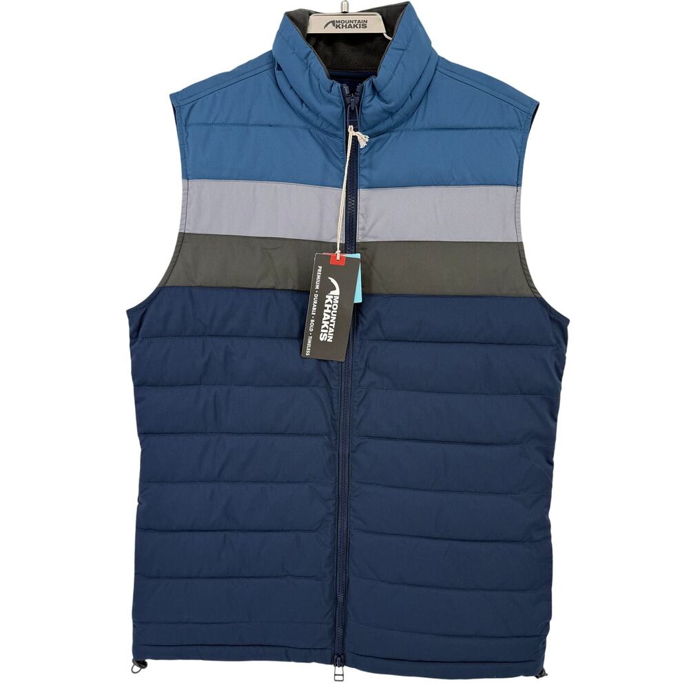Mountain Khakis Rider Puffer Vest Mens Sz S Crater Navy Blue Gorpcore Stripe